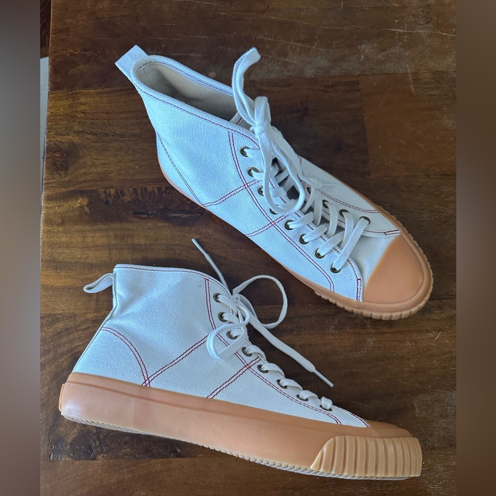 J. Crew High-Top Canvas Sneakers with Red Stitching Ladies 8.5 NWOB‎